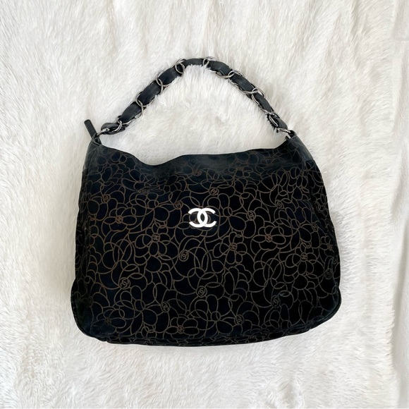 Auth Vintage Chanel Suede Camellia Shoulder Bag Handbag Purse Tote CC Logo GUC - Picture 7 of 17